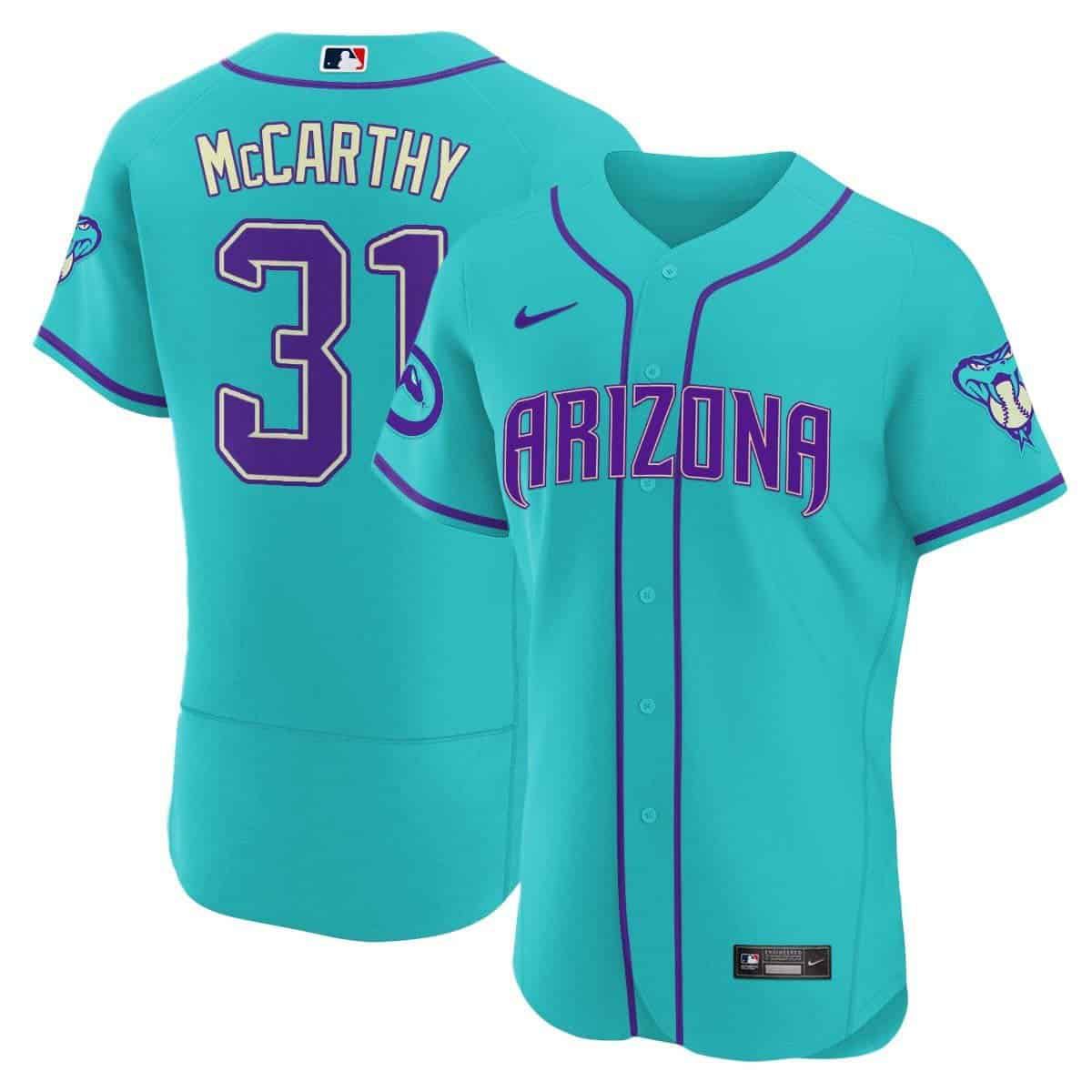 Men Arizona Diamondback #31 Mccarthy Light Blue Nike 2024 Teal Purple MLB Jersey style 1->indianapolis colts->NFL Jersey